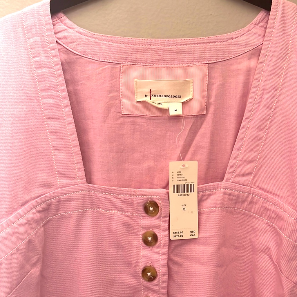 Nwt-Anthropologie Pink Denim Baby Doll Dress